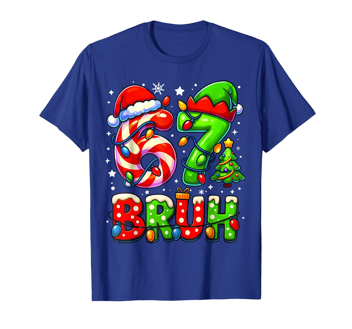 Bruh 67 Six Seven Meme Candy Cane Xmas Light Boy Girl Kids T-Shirt