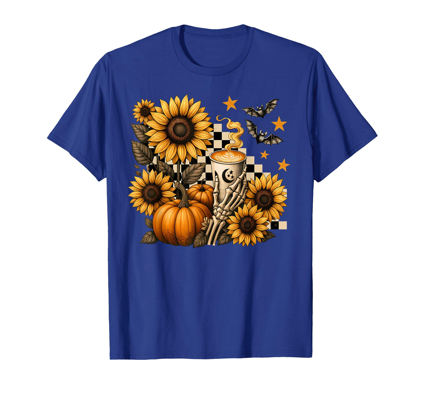 Halloween Skeleton Coffee, Spooky Sunflowers Pumpkin Spice T-Shirt