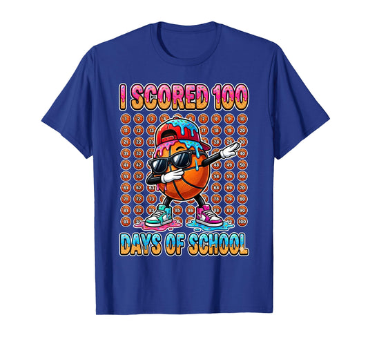 100 Days of School Basketball Ice Cram Drip 100th T-Shirt