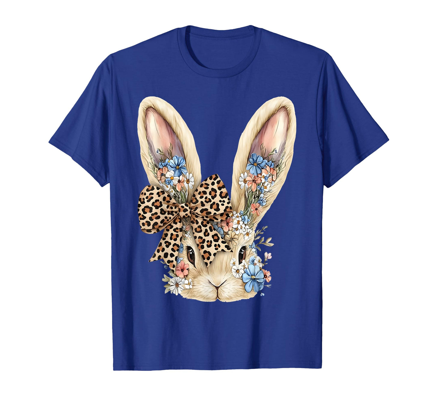 Cute Easter Bunny Face Leopard Bow Floral Rabbit for Women T-Shirt