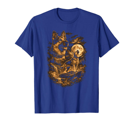German Shepherd Howling Moon Dog Fantasy Forrest Wilderness T-Shirt