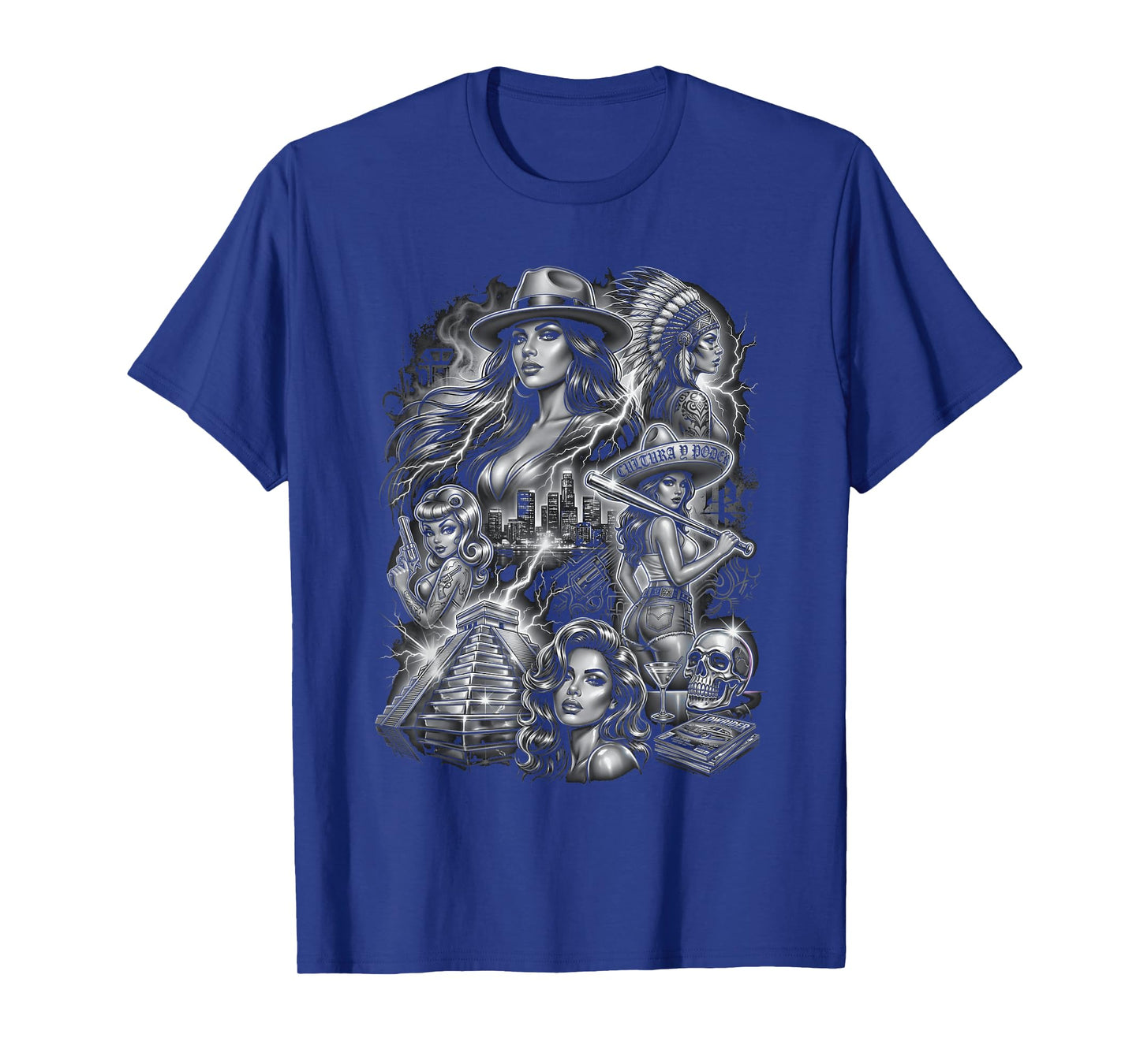 Chicano Art Lowrider Culture Aztec Pyramid West Coast T-Shirt
