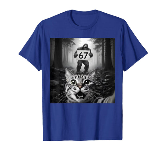 Funny Cat Selfie with Bigfoot 67 Six Seven Meme Men Boy Kids T-Shirt