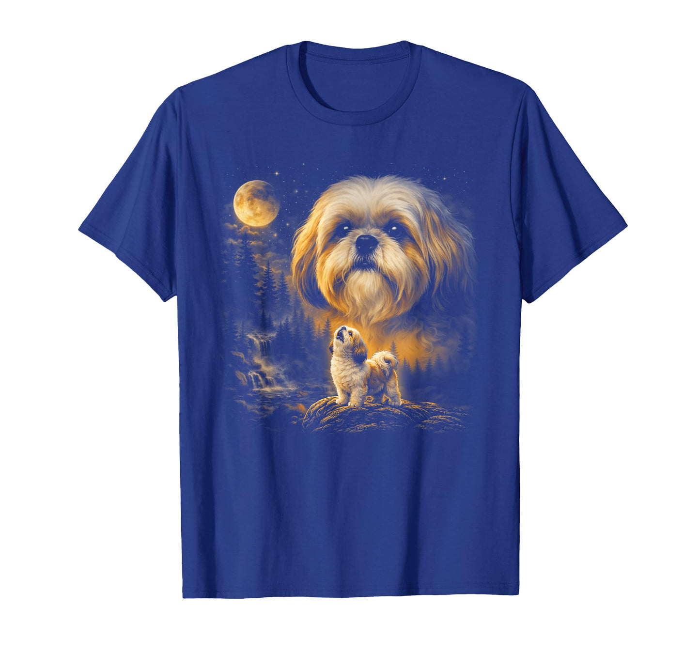 Shih Tzu Howling to The Moon Vintage 90s Funny Dog Graphic T-Shirt