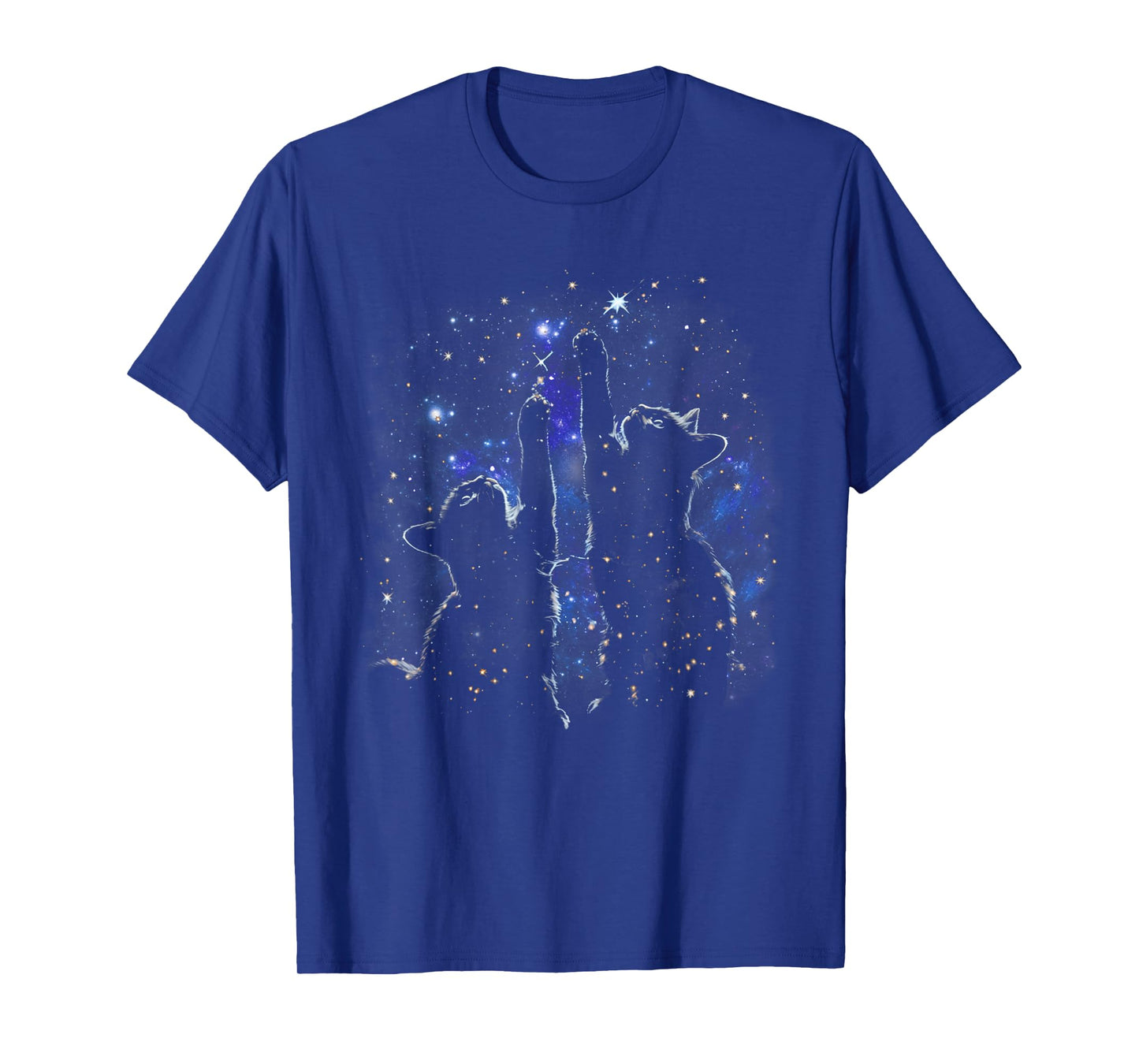 Two Cats Reaching for Stars Funny Galaxy Space Cat Night Sky T-Shirt
