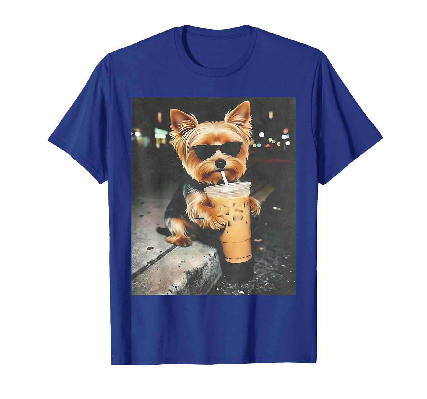 Funny Yorkie Drinking Iced Coffee Cute Dog Meme Humor T-Shirt