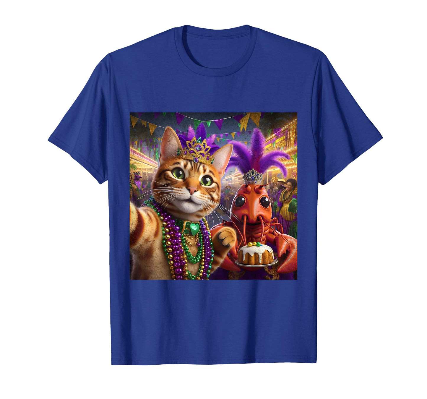 Funny Mardi Gras Crawfish Cat Selfie Quote T-Shirt