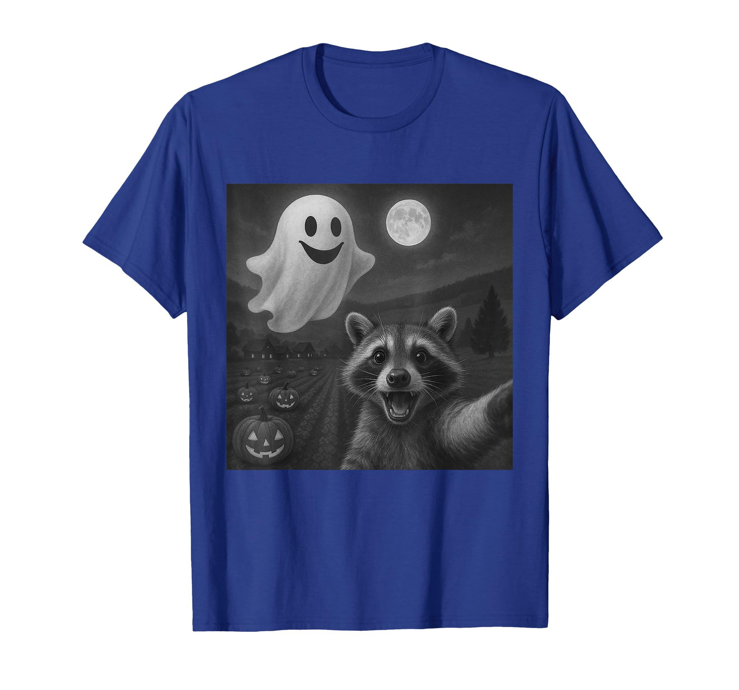 Raccoon Selfie With Ghost Funny Raccoon Halloween Graphic T-Shirt
