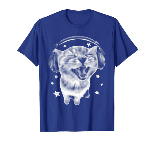 Cute Headphones Cat Funny Y2k Grunge Silly Graphic Meme T-Shirt