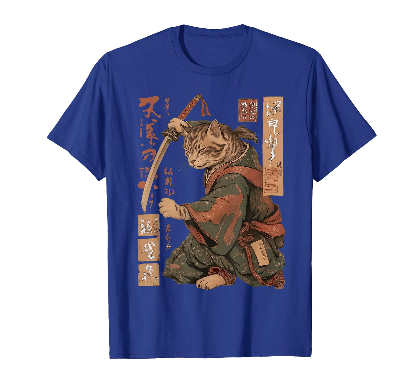 Vintage Anime Cat Japanese Funny Samurai Cat Ukiyo-e Warrior T-Shirt