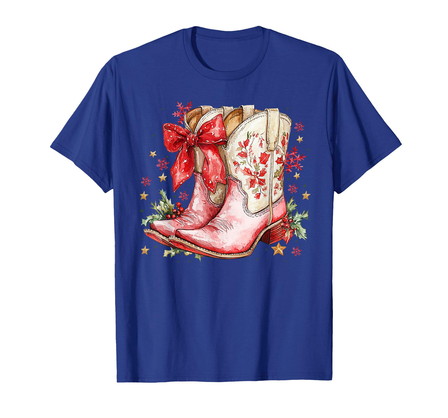 Western Christmas Family Pajamas Bow Cowgirl Cowboy Boots T-Shirt