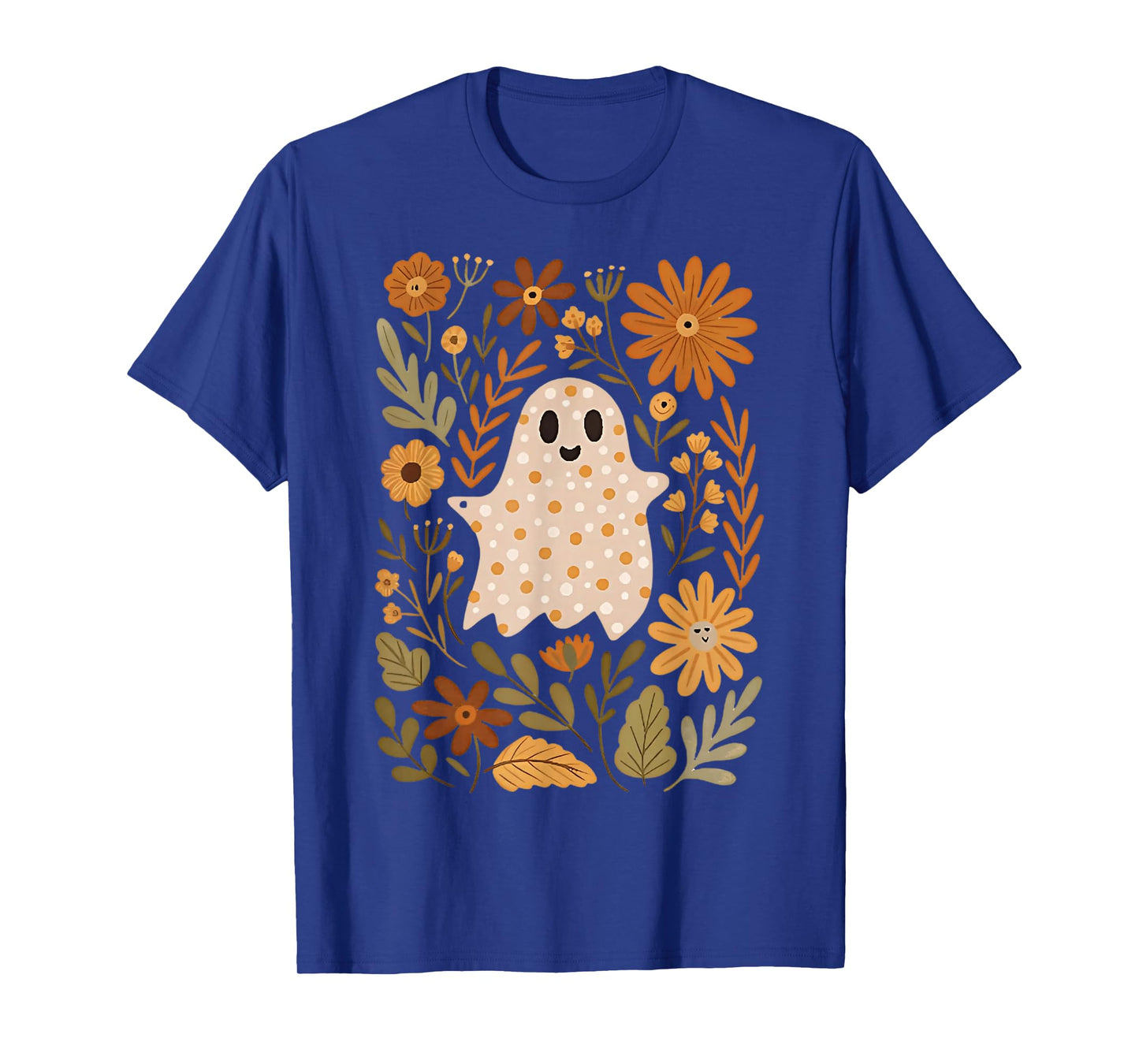 Retro Wildflower Boho Ghost Floral Halloween Cute Fall Vibes T-Shirt