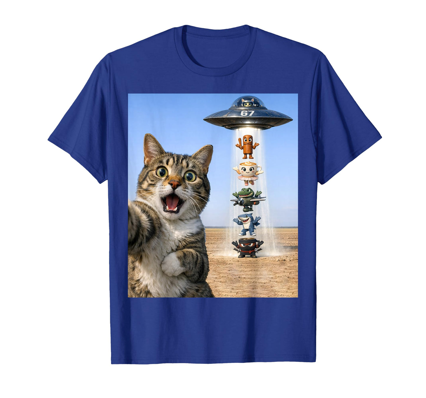 67 Six Seven 6 7 Italian Brainrot Cat Meme Selfie Alien UFO T-Shirt