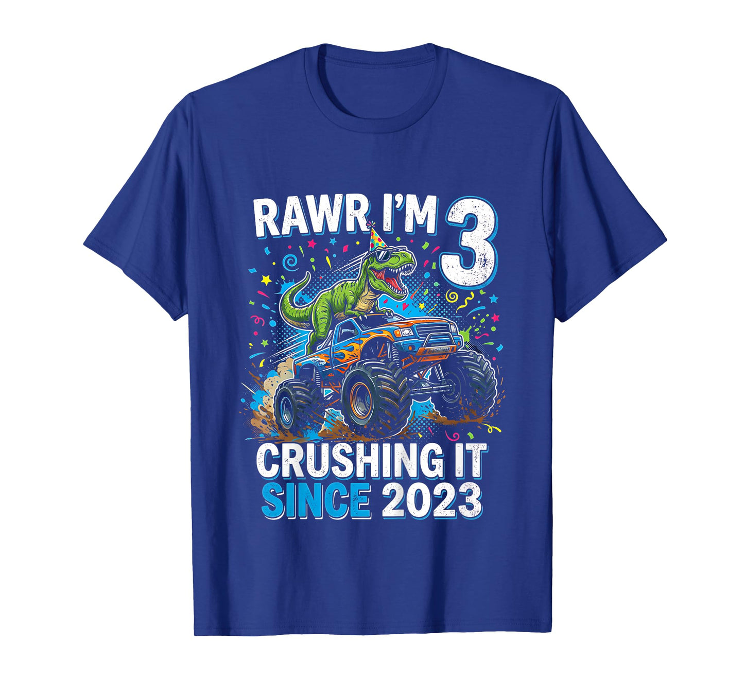 Kids 3rd Birthday Truck Turning 3 Years Old Boy Dinosaur Trex T-Shirt