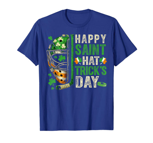 St Patricks Day Happy Saint Hat Trick Ice Hockey Player T-Shirt