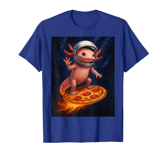 Funny Axolotl Flying a Pizza Astronaut Axolotl Space T-Shirt