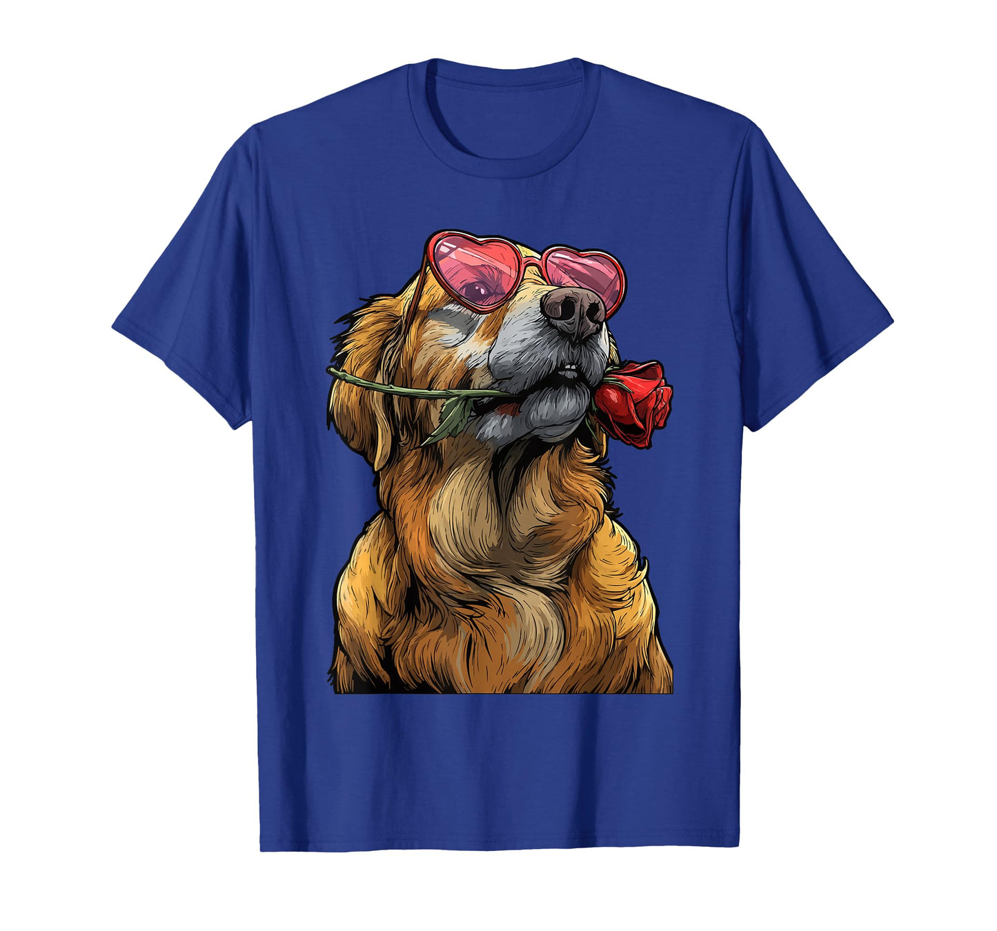 Cute Golden Retriever with Glasses Rose Valentine's Day Dog T-Shirt