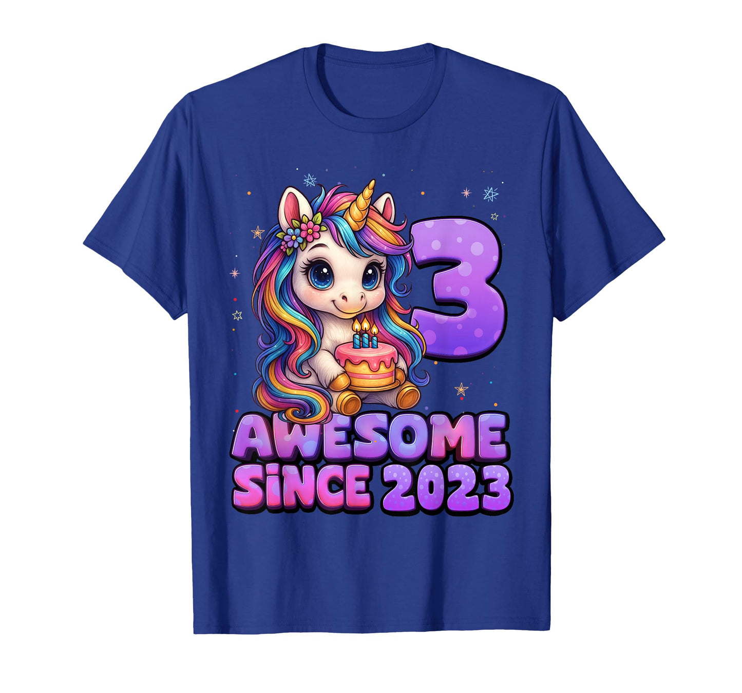 3 Year Old Girl Awesome Since 2023 Unicorn 3rd Birthday Girl T-Shirt