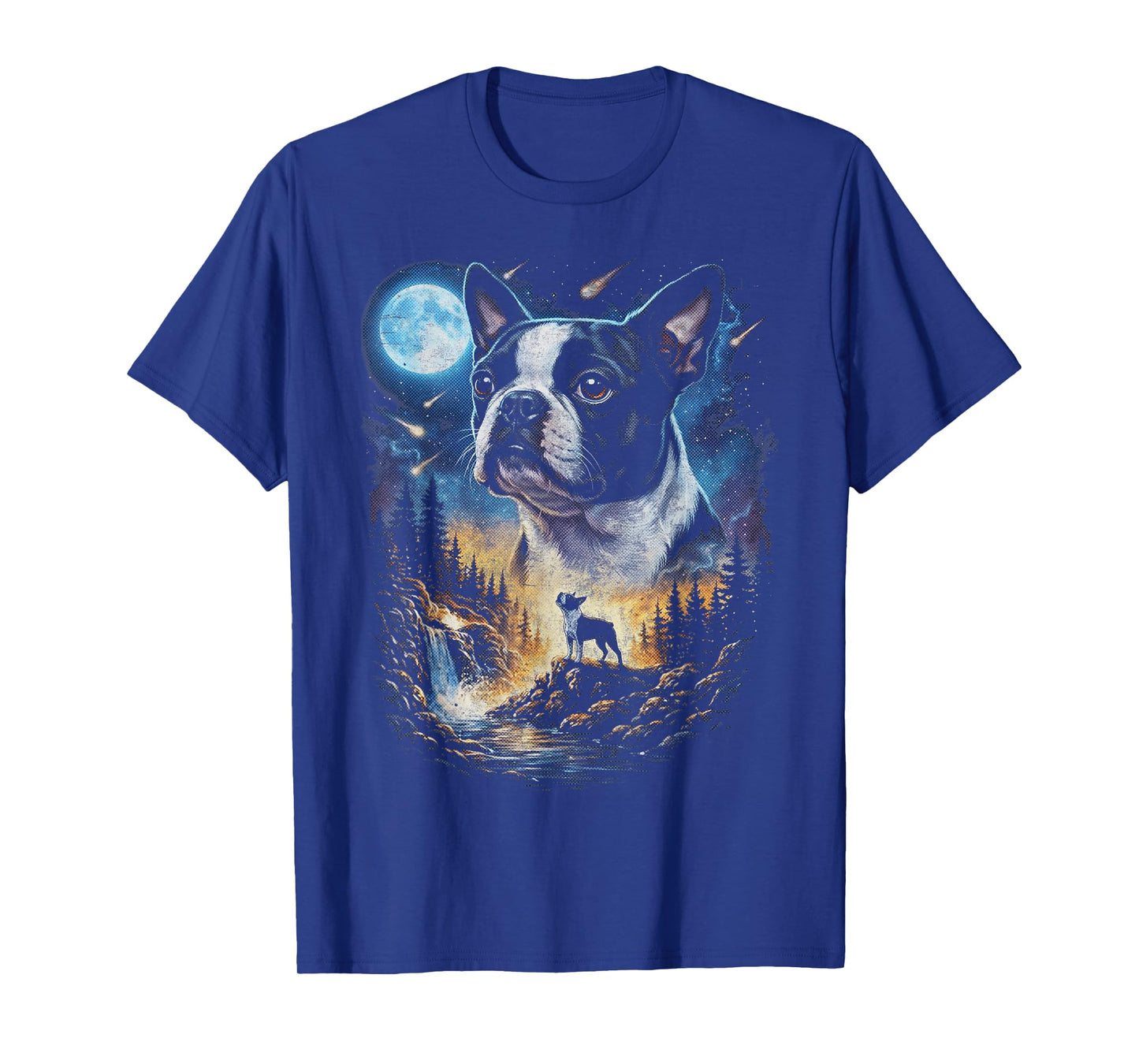 Boston Terrier Howling at The Moon Vintage Dog Art T-Shirt