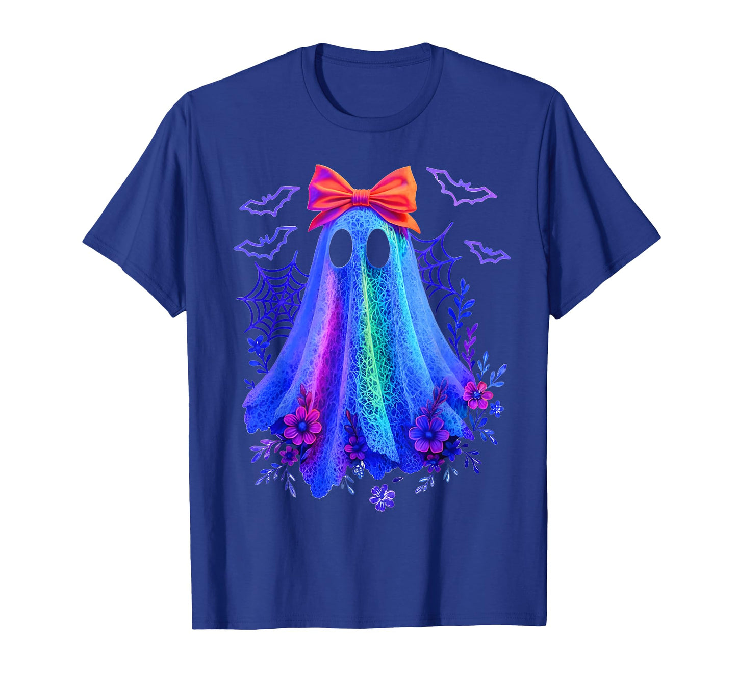 Cute Boo Halloween Ghost Bow Flower Neon Ghost Halloween T-Shirt