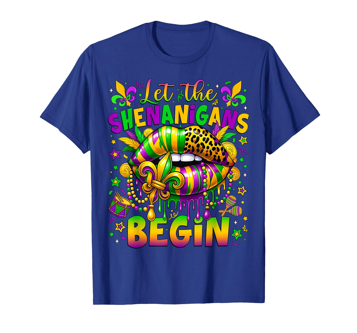 Let The Shenanigans Begin Mardi Gras Lips Women Girls Kids T-Shirt