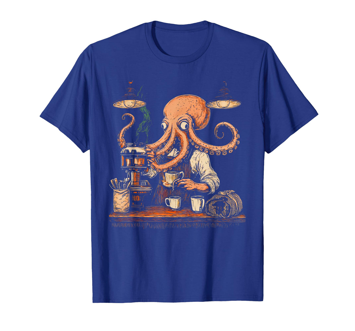 Vintage 90s Cool Octopus Barista Funny Caffeine Coffee Lover T-Shirt