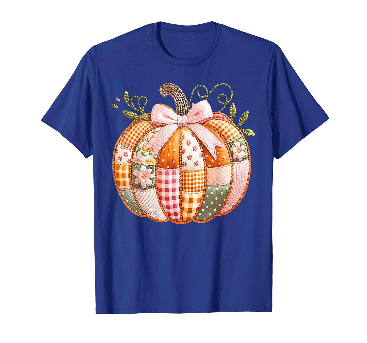 Coquette Bow Floral Patchwork Pumpkin Thanksgiving Autumn T-Shirt