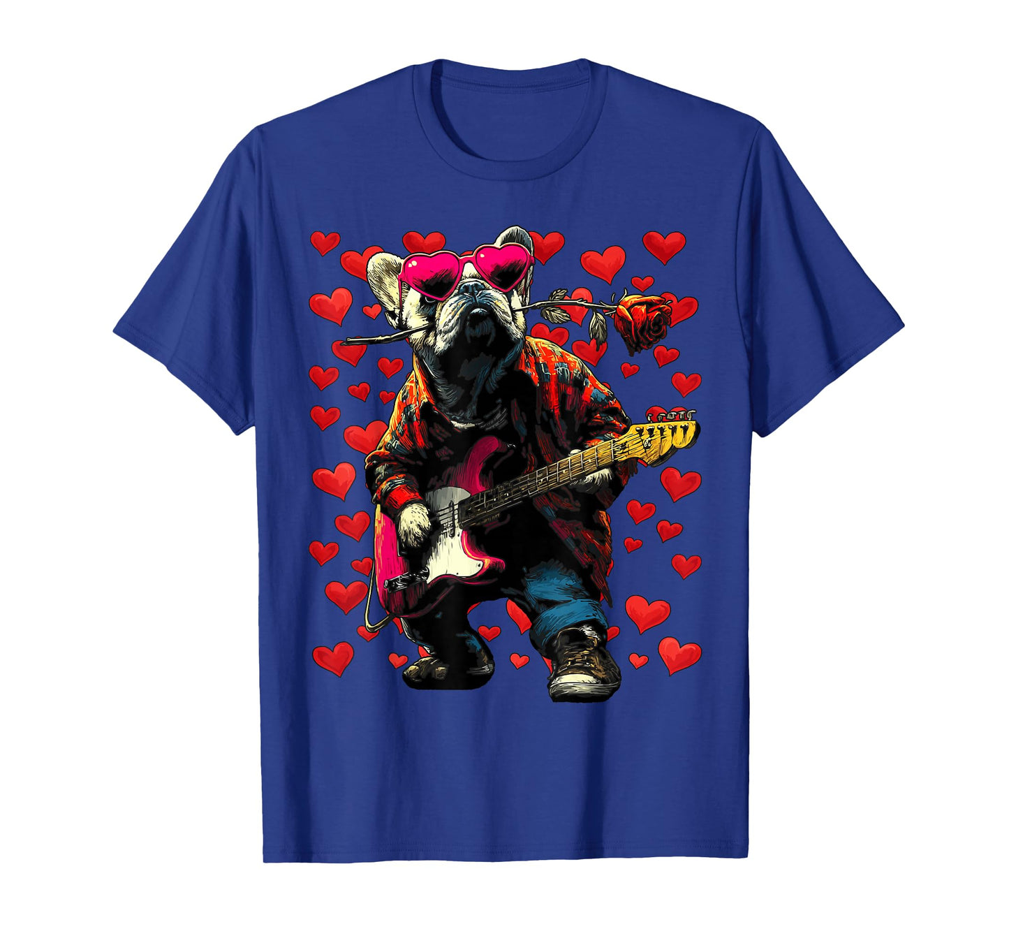French Bulldog Playing Guitar Guitarist Dog Valentine’s Day T-Shirt