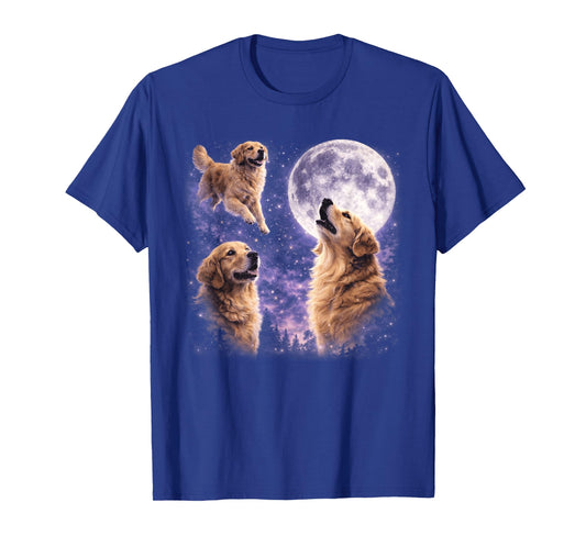 Vintage Three Golden Retriever Howling to The Moon Dog Art T-Shirt