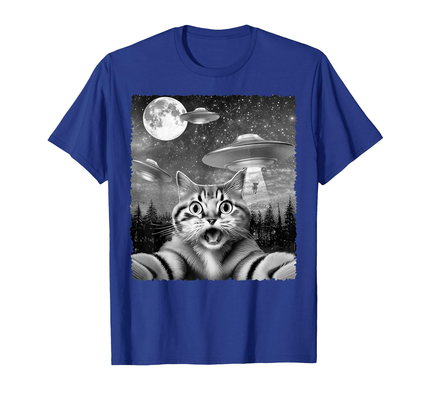 Funny Alien Cat Selfie with UFOs Gift Idea Men Women Kids T-Shirt