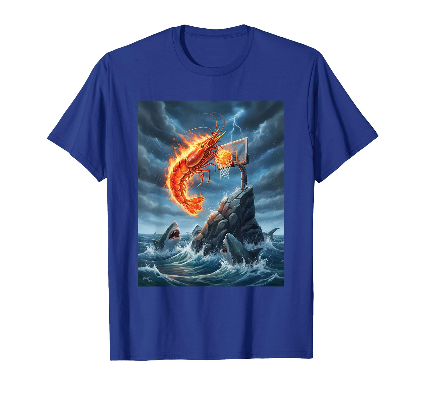 Shrimp Dunking on Shark Funny Fishing Meme Basketball Shrim T-Shirt