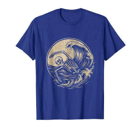Skeleton Swimming Vintage Wave Swimmer Tee Swim T-Shirt