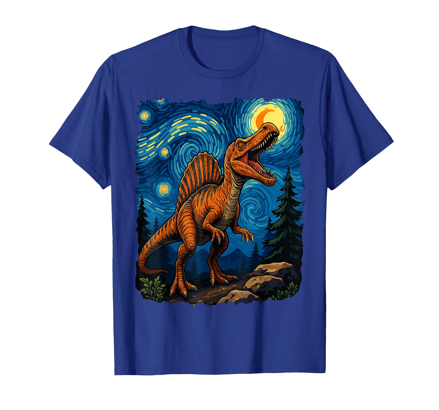 Spinosaurus Dinosaur Prehistoric Starry Night Van Gogh Dino T-Shirt