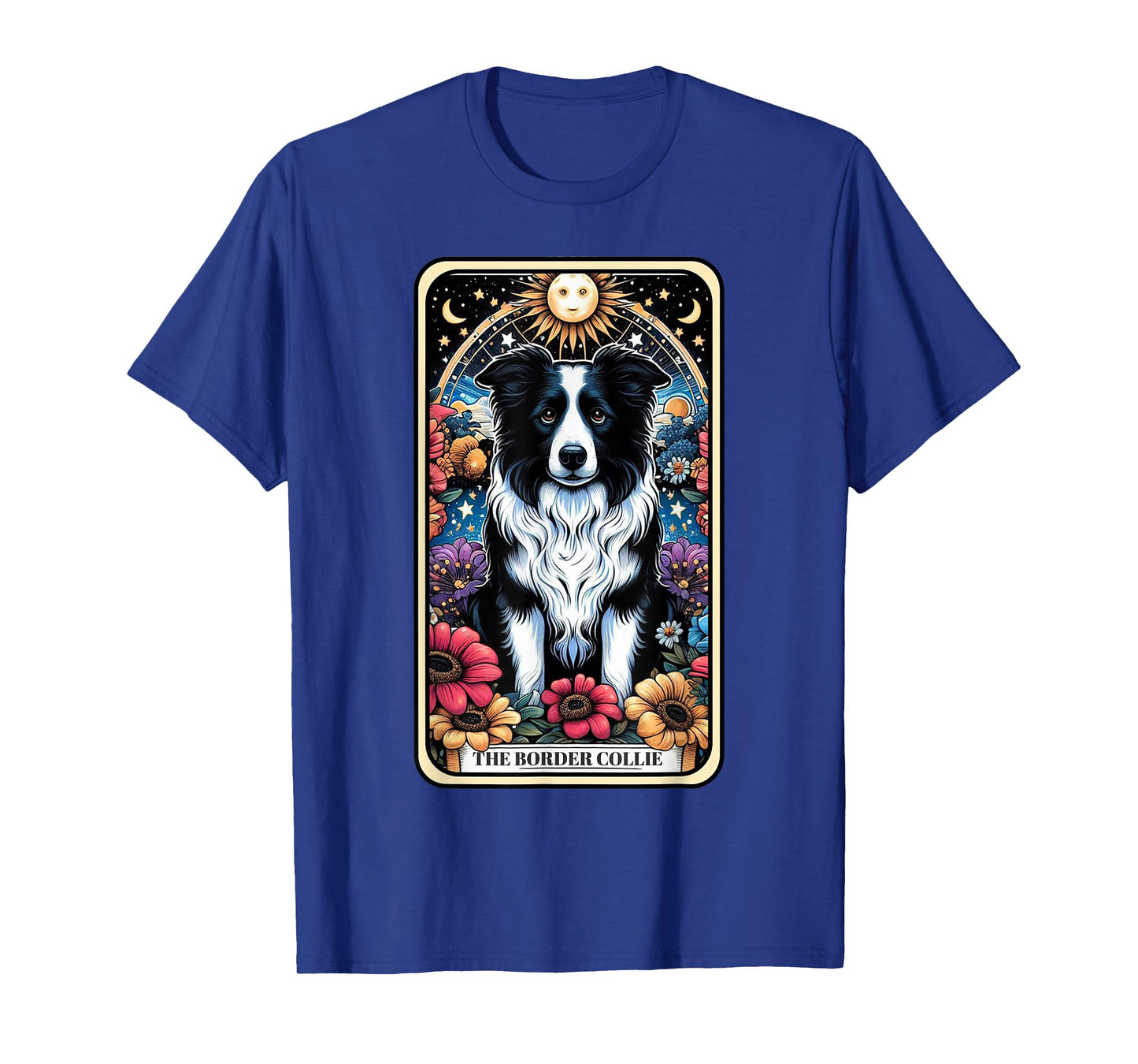 Border Collie Dog Tarot Card Floral Star Moon T-Shirt