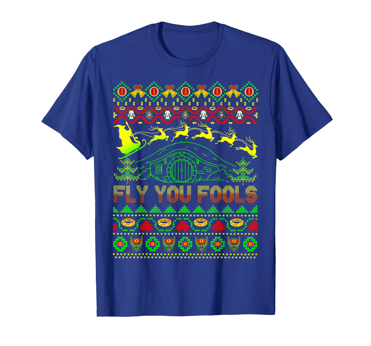 Fly You Fools Wizard Santa Sleigh Reindeer Christmas T-Shirt