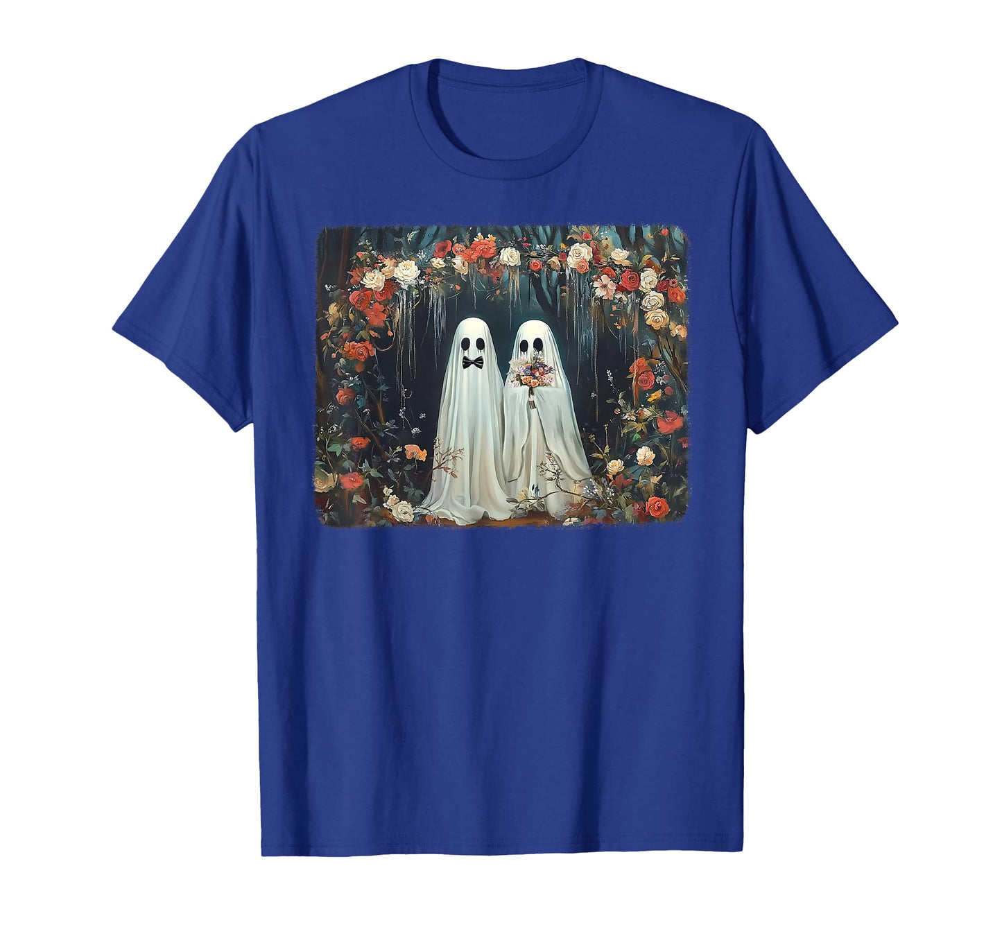 Halloween Floral Ghost Just Married Wedding Groom Bride T-Shirt