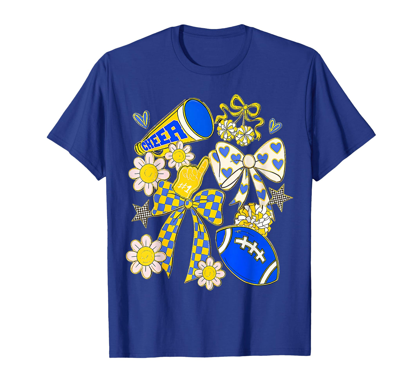 Blue Gold Cheerleader Game Day Football Cheer Mom Mama T-Shirt