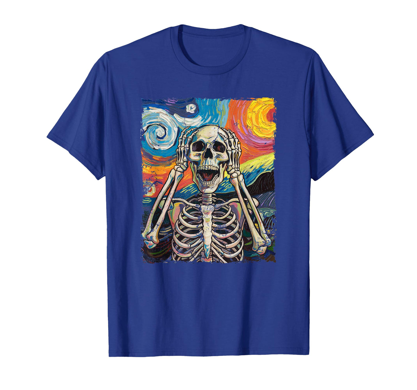 Skulls Starry Night Skeleton Painting Halloween Men Women T-Shirt