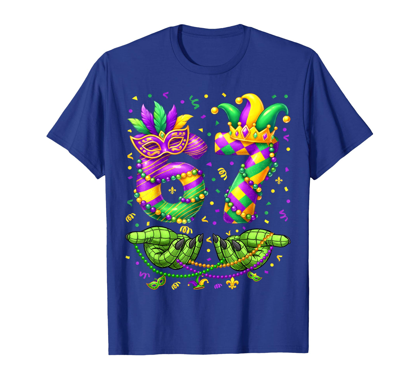 67 Mardi Gras Alligator 6 7 Beads Mask Party Six Seven Meme T-Shirt