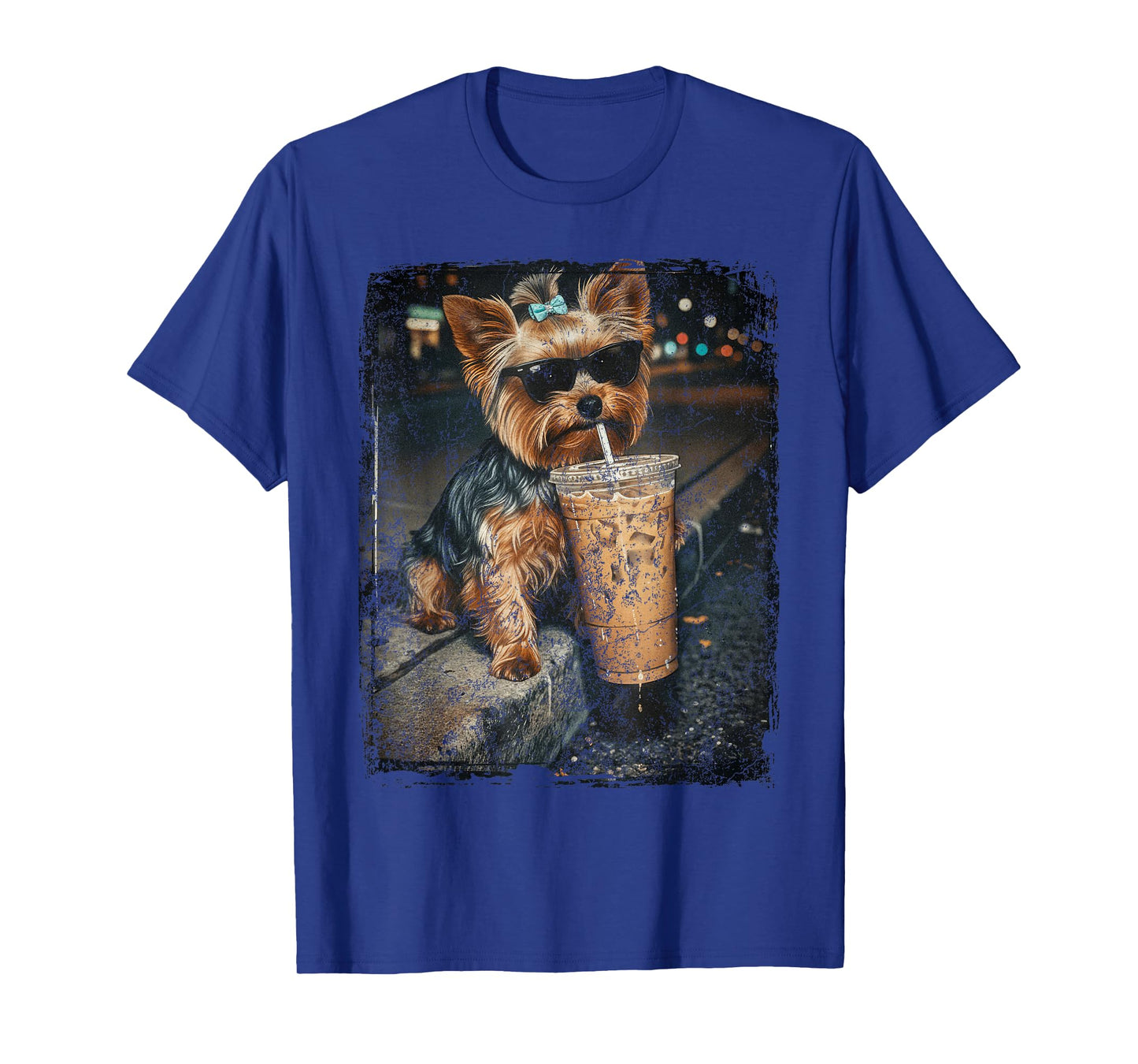 Yorkie Drinking Iced Coffee Funny Yorkshire Terrier Lover T-Shirt