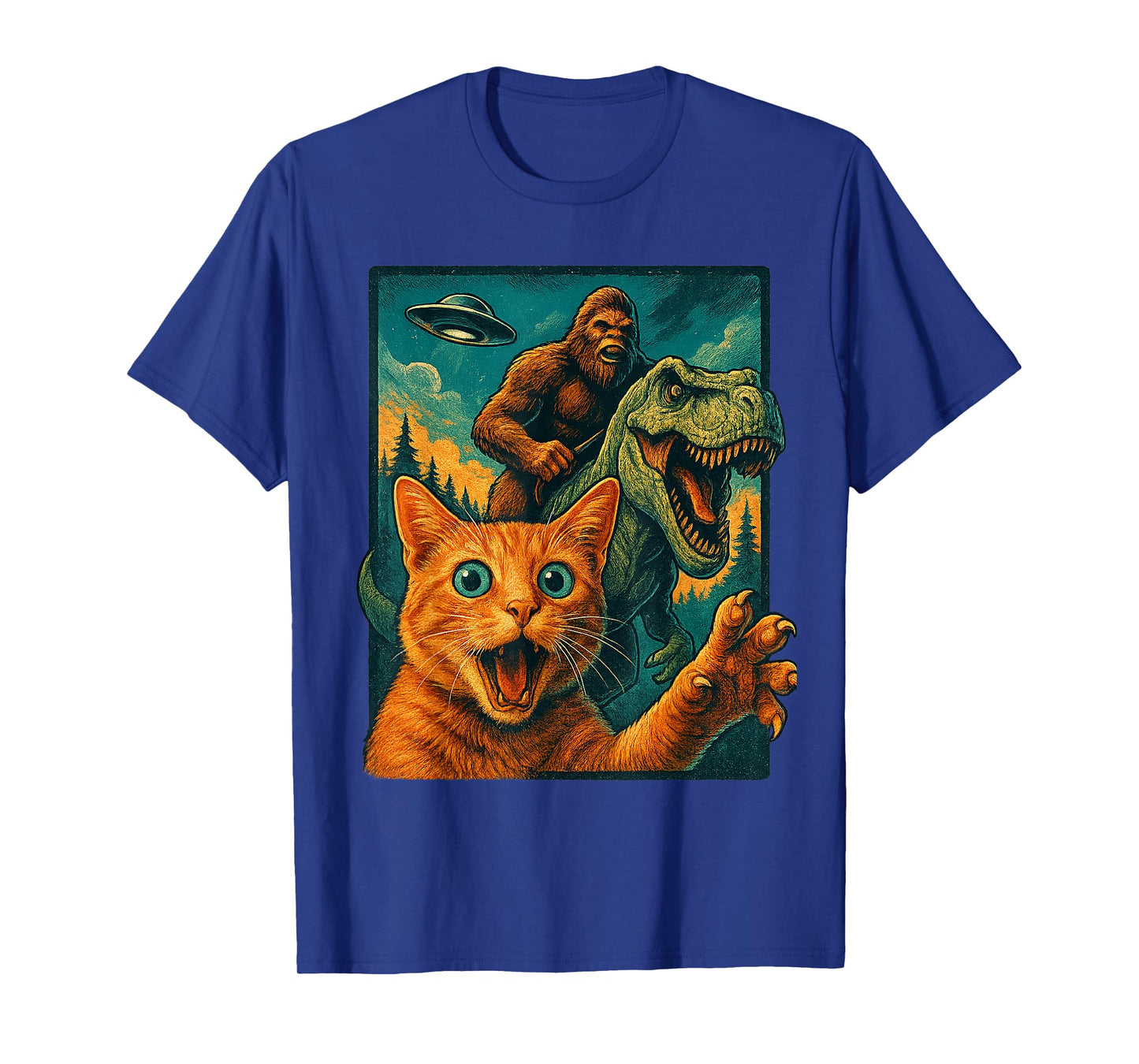 Funny Surprised Cat Selfie Ape Dinosaur Vintage Fantasy T-Shirt