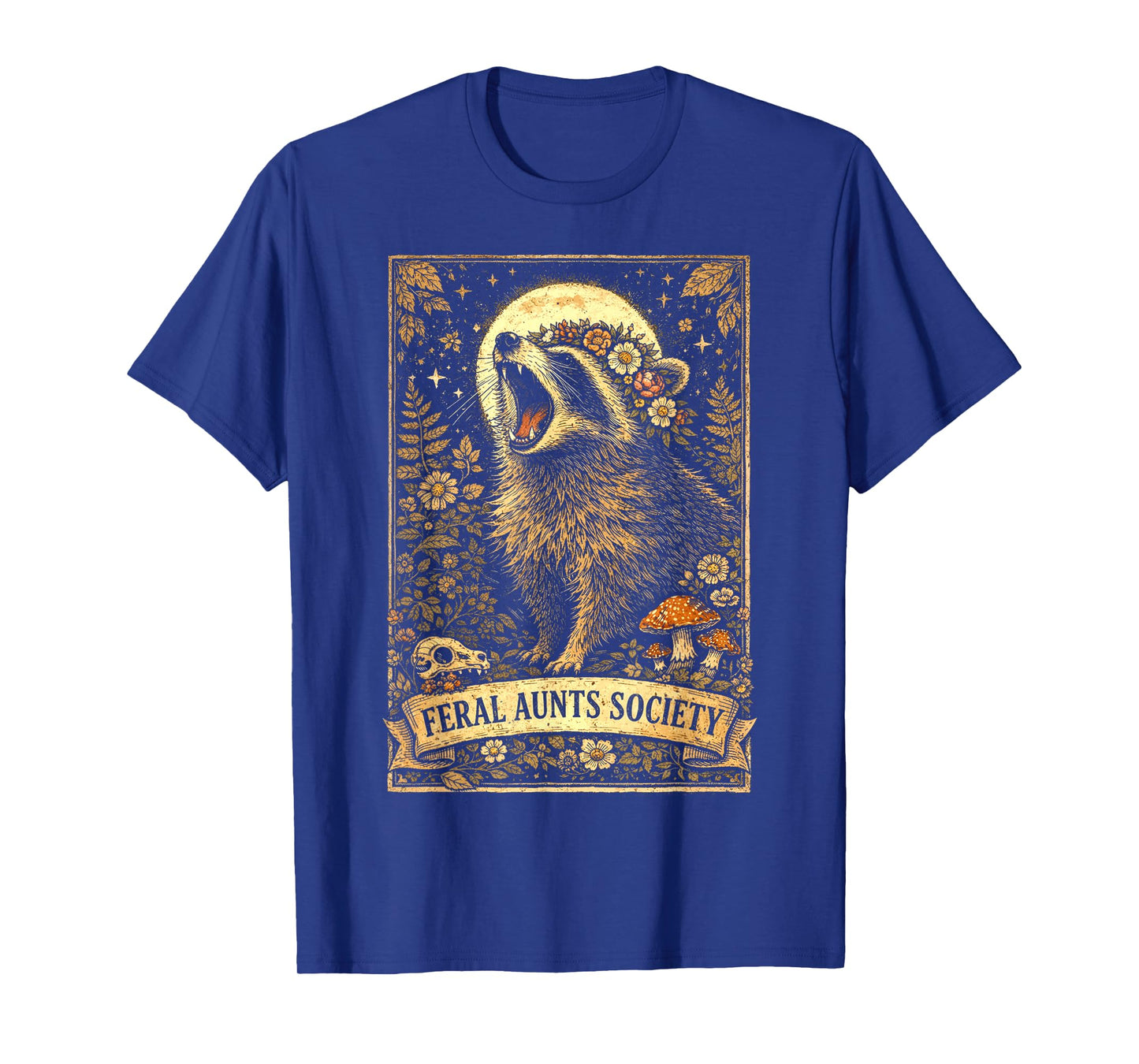 Feral Aunts Society Funny Raccoon Floral Vintage Graphic T-Shirt