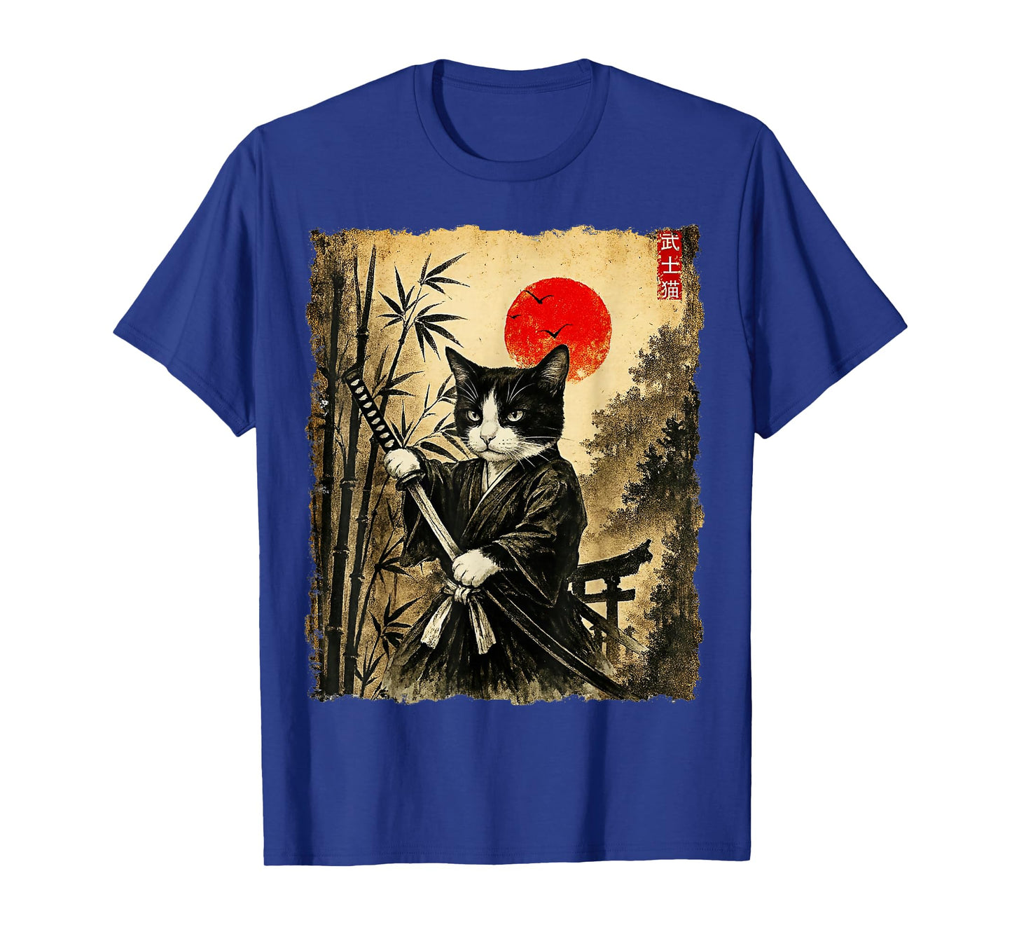 Samurai Tuxedo Cat Japanese Art Anime Shirt Mens Kids Boys T-Shirt