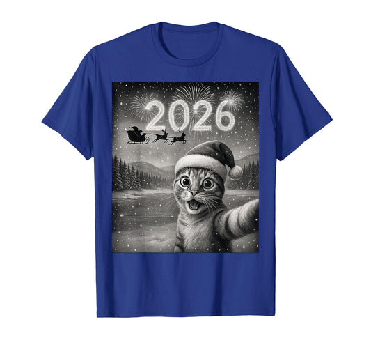 Cat Selfie with 2026 Funny Happy New Year T-Shirt