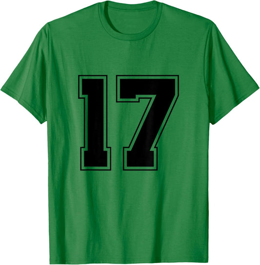 Number 17 Big Bold Capital Varsity Alphabet Monogram T-Shirt - T-Shirt | Irish Green