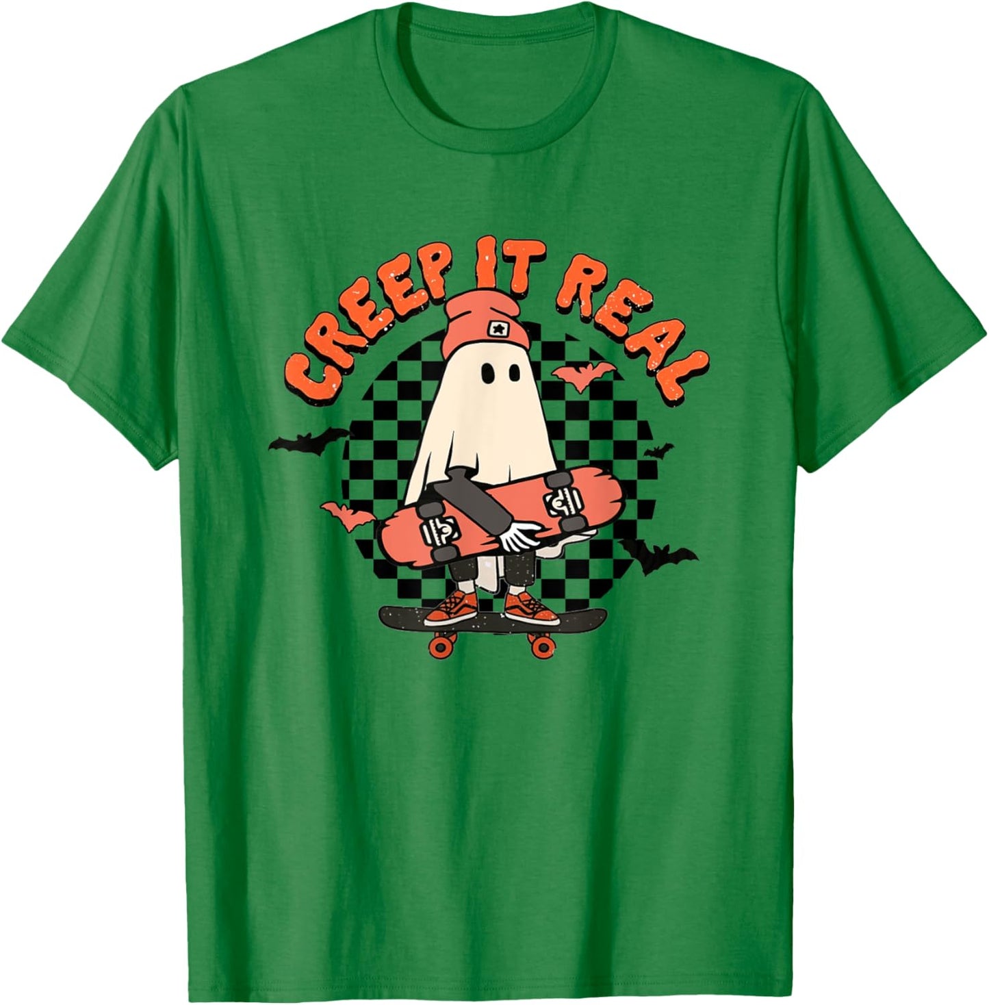 Creep It Real Retro Vintage Ghost Skateboard Halloween Fall T-Shirt - T-Shirt | Irish Green
