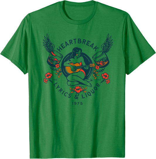 Heartbreak Lyrics & Liquor: Cool Live Music Lover Pin-Up Art T-Shirt - T-Shirt | Irish Green