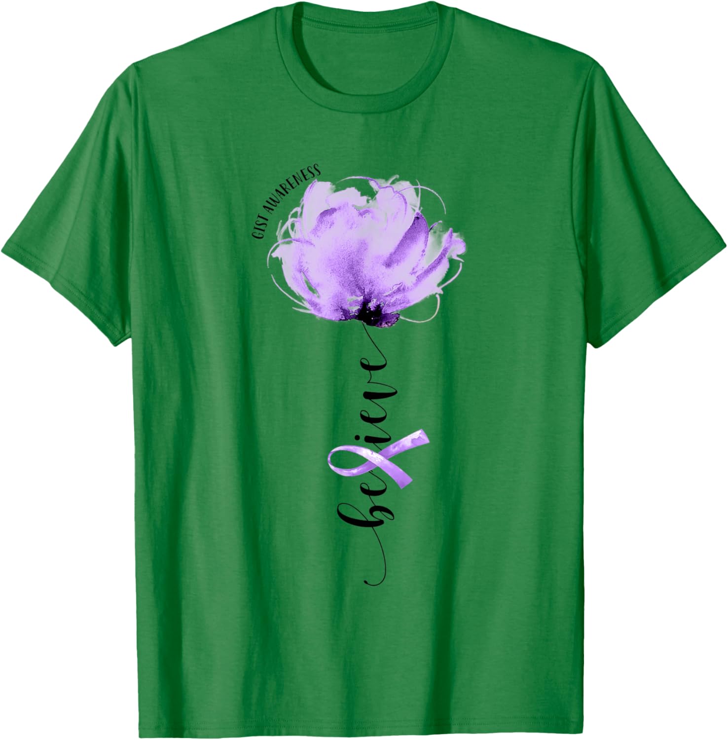Believe GIST Awareness Purple Ribbon Flower Lovers T-Shirt - T-Shirt | Irish Green