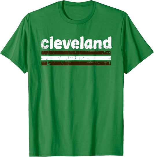 Cleveland Ohio Three Stripe Vintage Weathered T-Shirt - T-Shirt | Irish Green