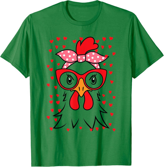 Cute Women Girl Chicken With Bandana Headband and Glasses T-Shirt - T-Shirt | Irish Green